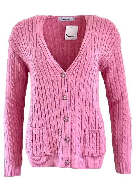 Emma Dusky Pink V Neck Pocket Cardigan