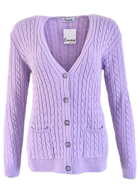 Emma Lilac V Neck Pocket Cardigan