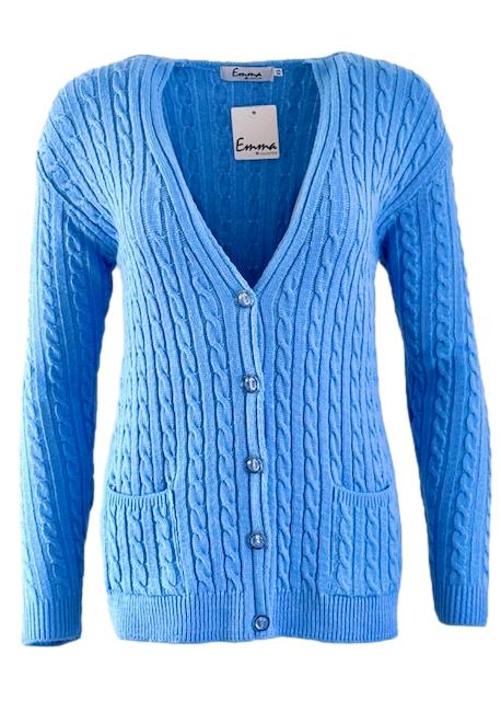 Emma Sky Blue V Neck Pocket Cardigan