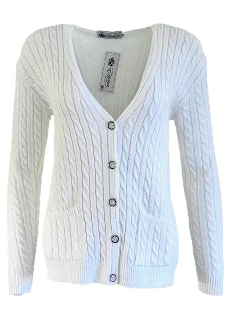 Emma White V Neck Pocket Cardigan