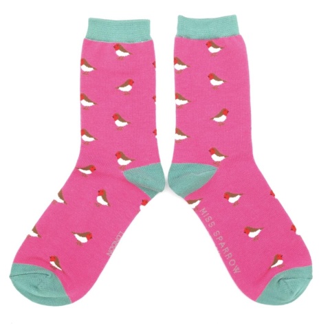 Miss Sparrow Bamboo Little Robin Socks Hot Pink