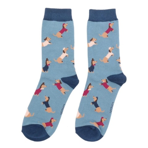 Miss Sparrow Bamboo Sausage Dog Pals Socks Denim