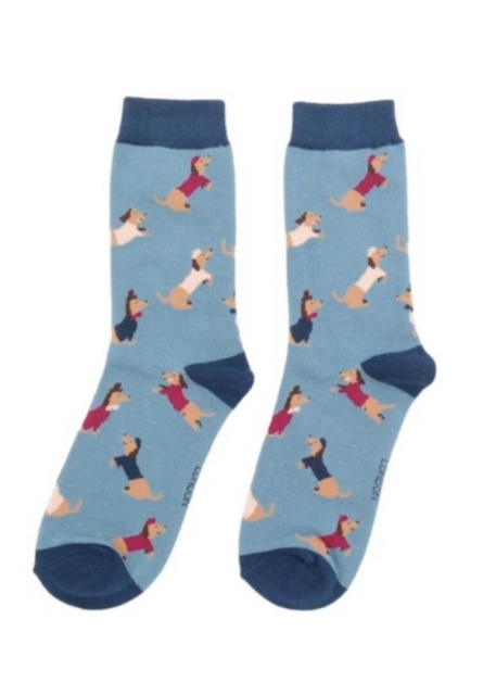 Miss Sparrow Bamboo Sausage Dog Pals Socks Denim