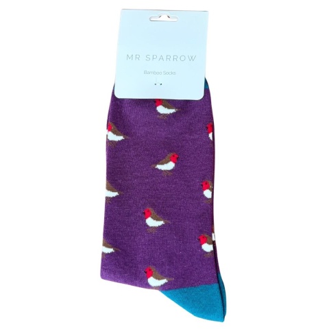 Mr Sparrow Men's Bamboo Little Robin Socks Purple