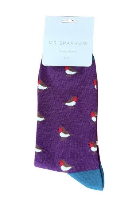 Mr Sparrow Men's Bamboo Little Robin Socks Purple