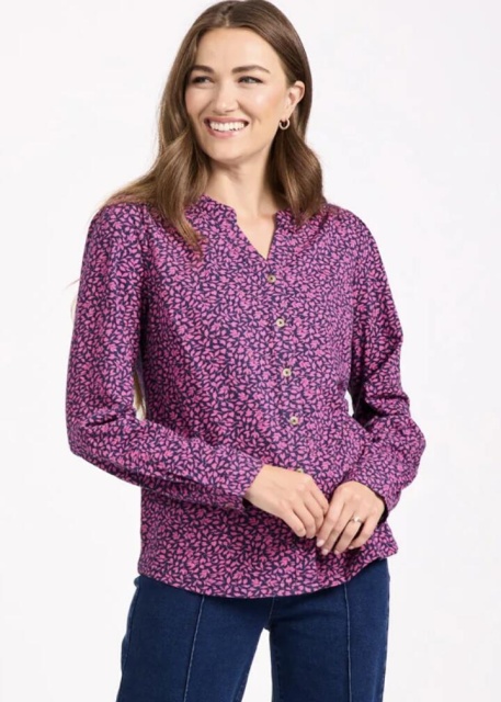 Mudflower Cerise Ditsy Leaf Print Blouse