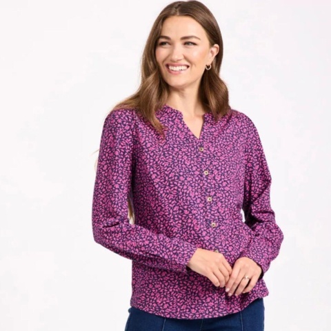 Mudflower Cerise Ditsy Leaf Print Blouse