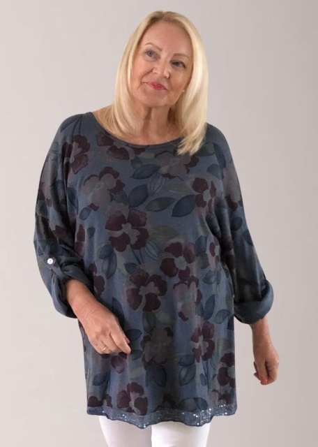 Mudflower Italian Blue Floral Top