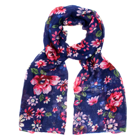 Navy Flower Print Scarf