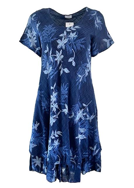 Nina Murati Italian Navy Leaf Print Dress