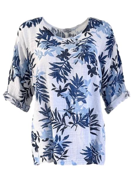 Nina Murati Italian White Leaf Print Top