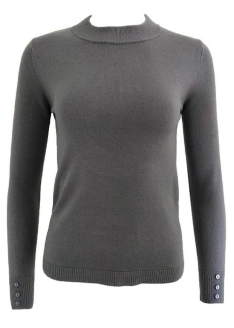 Pure and Natural Grey Button Cuff Turtle Neck Jumper