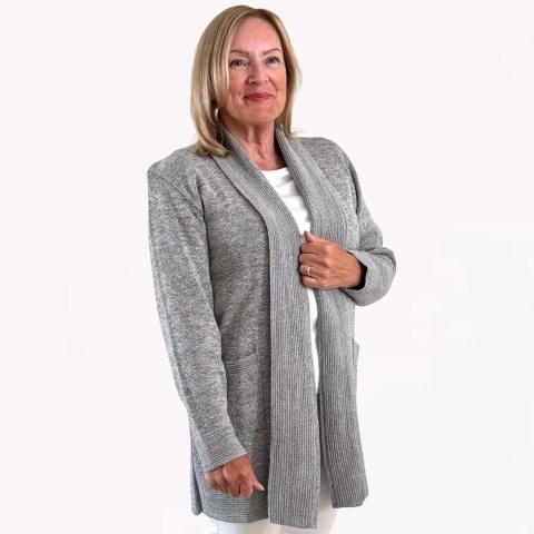 Pure and Natural Grey Edge to Edge Pocket Cardigan