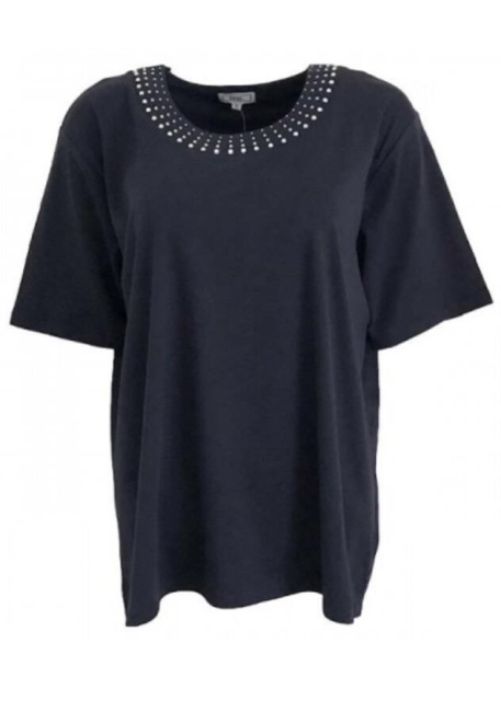 Text Navy Plus Size Diamante Detail T-Shirt