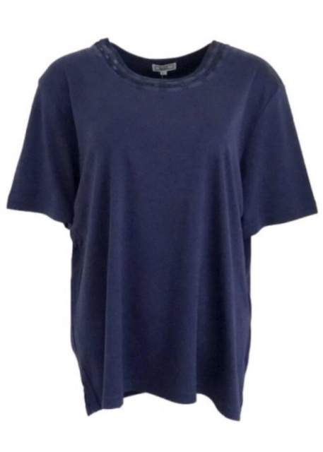 Text Navy Plus Size Satin Neckline T-Shirt