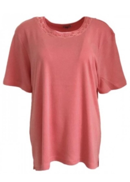 Text Peach Plus Size Satin Neckline T-Shirt