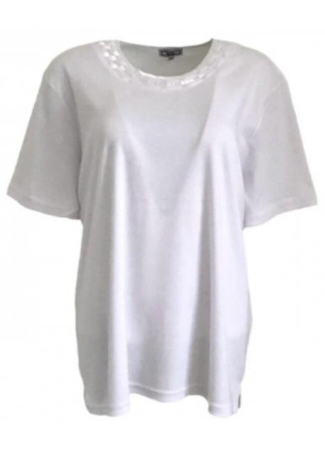 Text White Plus Size Satin Neckline T-Shirt